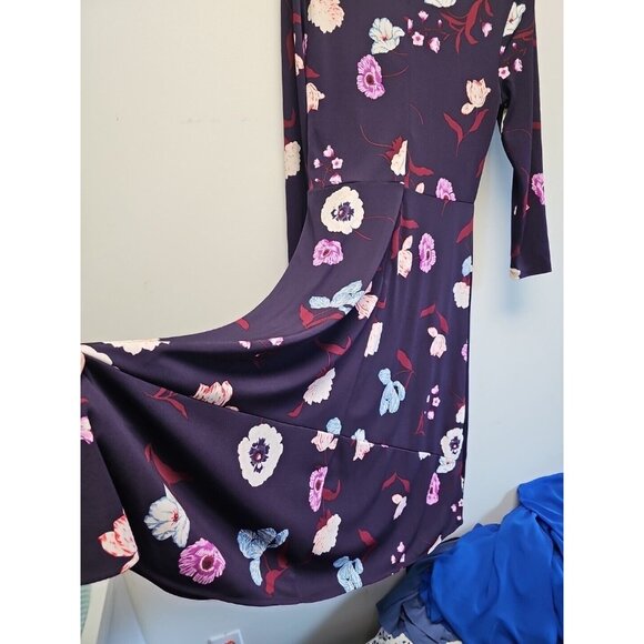 Ann Taylor Floral Dress Size 4 Women's Long Sleeve Fit Flare Stretch Zip Back - Picture 4 of 7